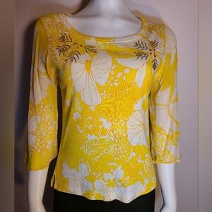 Women small yellow floral beaded top